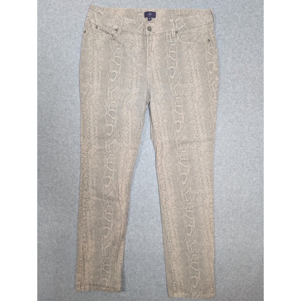 NYDJ Pants Womens 12 Beige Snakeskin Print Skinny Lift Tuck Stretch Made in USA
